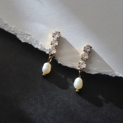 Emmy CZ Pearl Dangle Earrings | Elegant Dangle Earrings