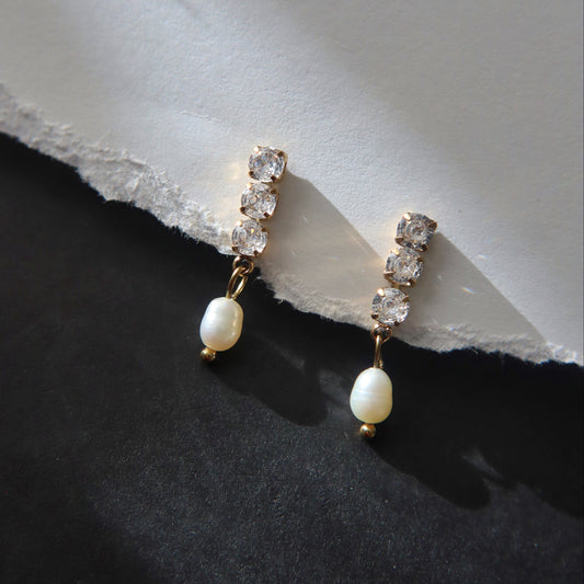 Emmy CZ Pearl Dangle Earrings | Elegant Dangle Earrings