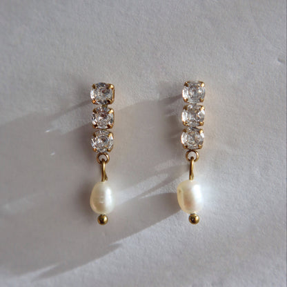 Emmy CZ Pearl Dangle Earrings | Elegant Dangle Earrings