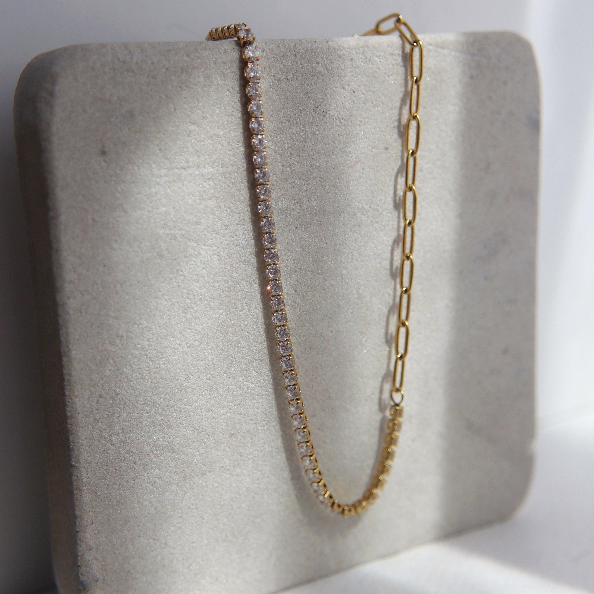 Celine Necklace | CZ Paperclip Necklace - JESSA JEWELRY | GOLD JEWELRY; dainty, affordable gold everyday jewelry. Tarnish free, water-resistant, hypoallergenic. Jewelry for everyday wear