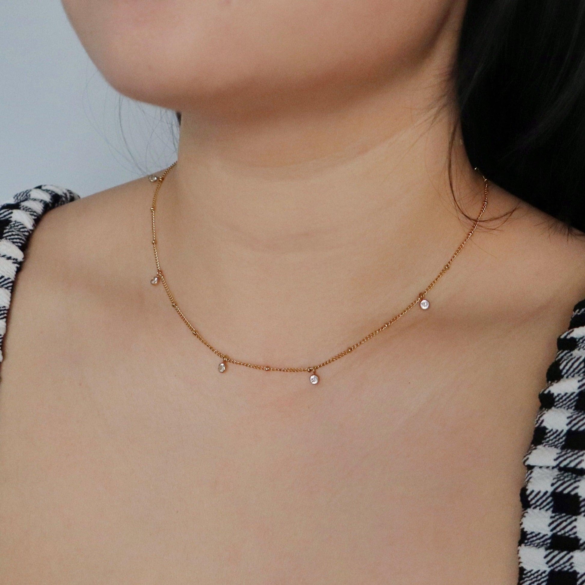 Lola Satellite Necklace - JESSA JEWELRY | GOLD JEWELRY; dainty, affordable gold everyday jewelry. Tarnish free, water-resistant, hypoallergenic. Jewelry for everyday wear