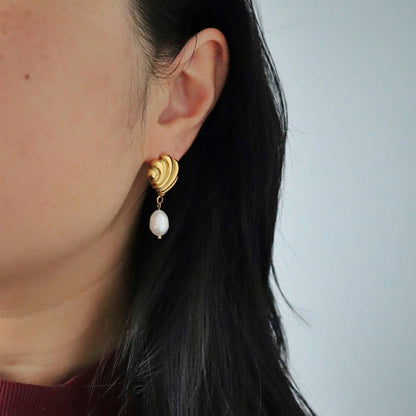 Seashell Pearl Earrings | Dangle Earrings