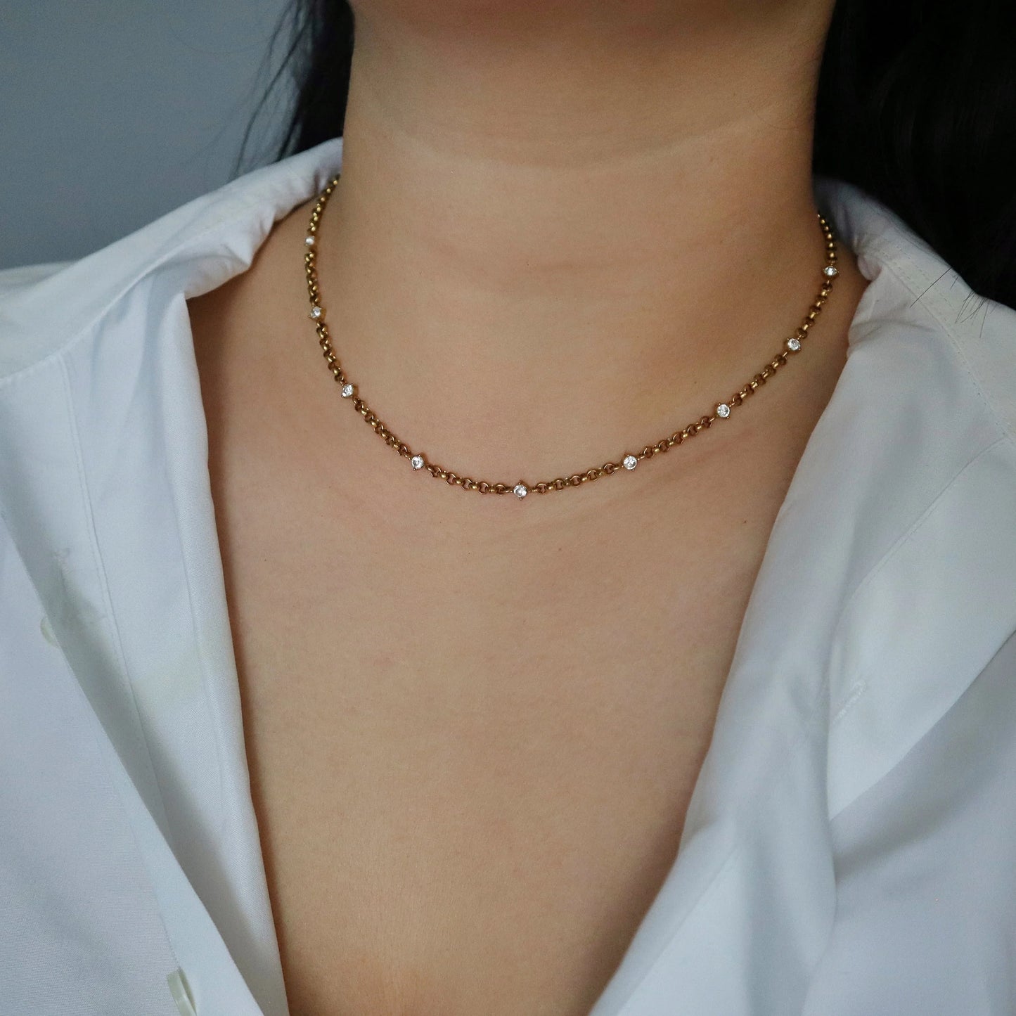 Stevie Chain Necklace | CZ Satellite Rollo Chain