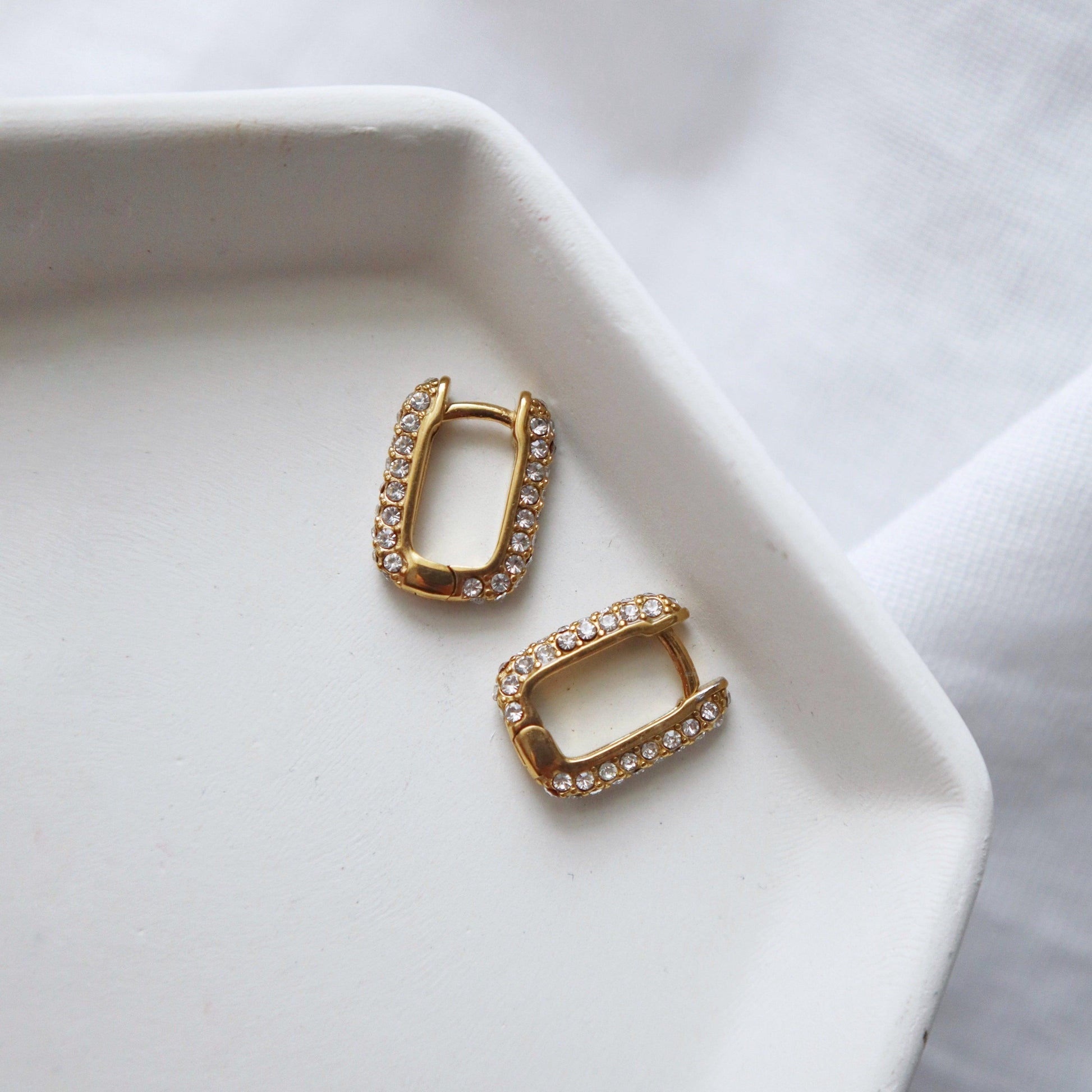 Pave Huggies - JESSA JEWELRY | GOLD JEWELRY; dainty, affordable gold everyday jewelry. Tarnish free, water-resistant, hypoallergenic. Jewelry for everyday wear