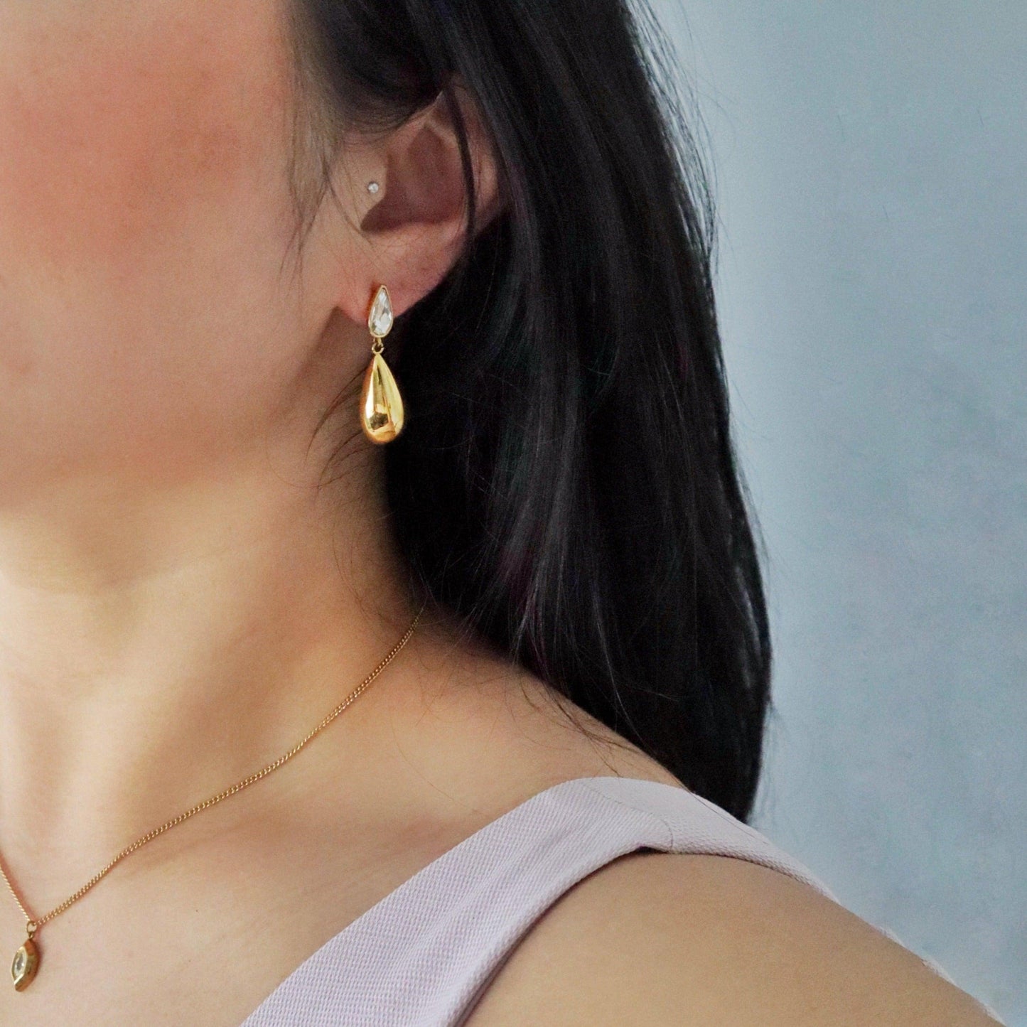 Crystal Duo Drop Earrings | Statement Earrings - JESSA JEWELRY | GOLD JEWELRY; dainty, affordable gold everyday jewelry. Tarnish free, water-resistant, hypoallergenic. Jewelry for everyday wear