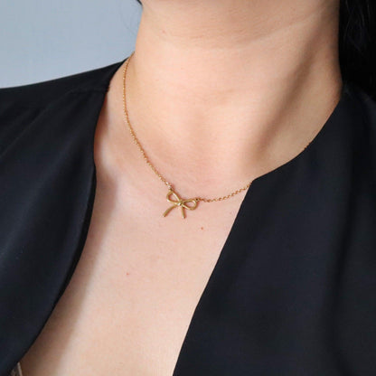 Bow Necklace - JESSA JEWELRY | GOLD JEWELRY; dainty, affordable gold everyday jewelry. Tarnish free, water-resistant, hypoallergenic. Jewelry for everyday wear