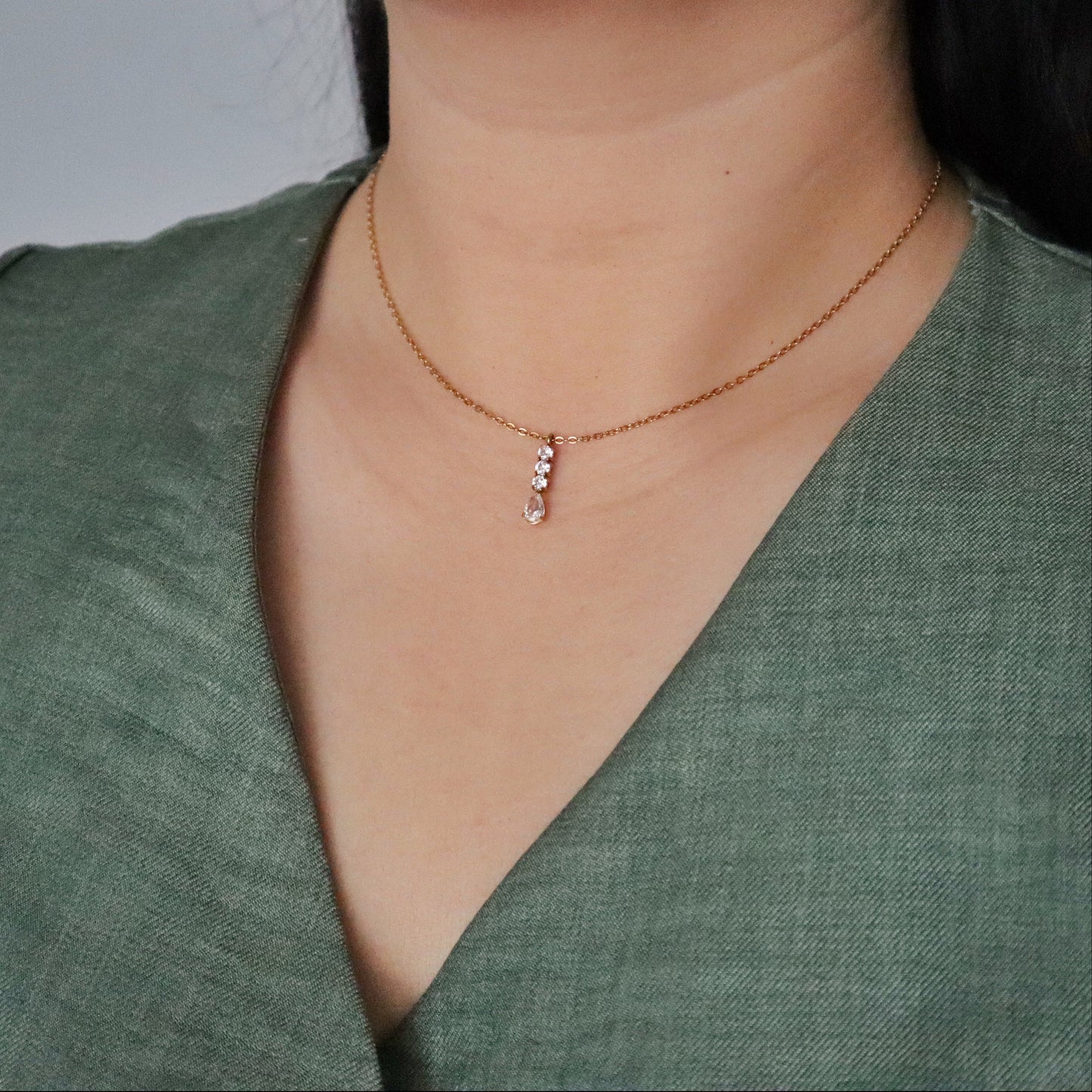 Vertical CZ Drop Necklace | Dainty CZ Pendant Necklace