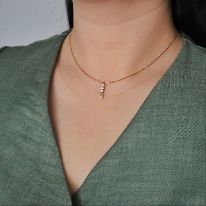 Vertical CZ Drop Necklace | Dainty CZ Pendant Necklace