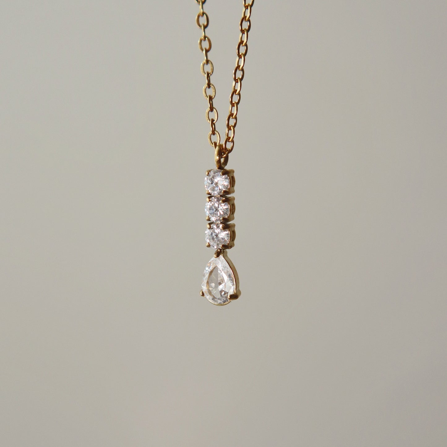 Vertical CZ Drop Necklace | Dainty CZ Pendant Necklace