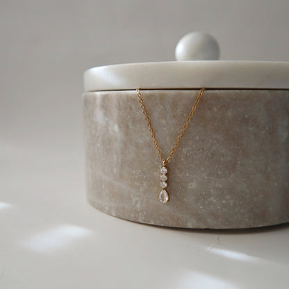 Vertical CZ Drop Necklace | Dainty CZ Pendant Necklace