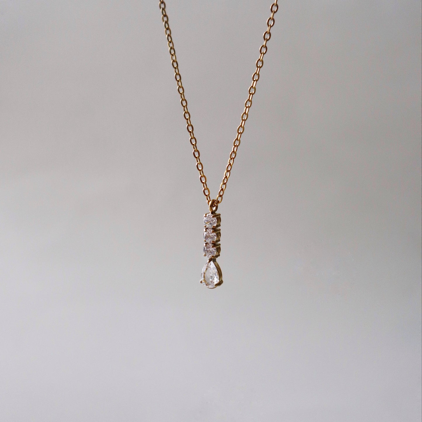 Vertical CZ Drop Necklace | Dainty CZ Pendant Necklace