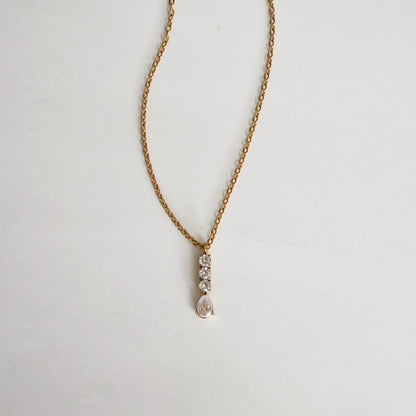 Vertical CZ Drop Necklace | Dainty CZ Pendant Necklace