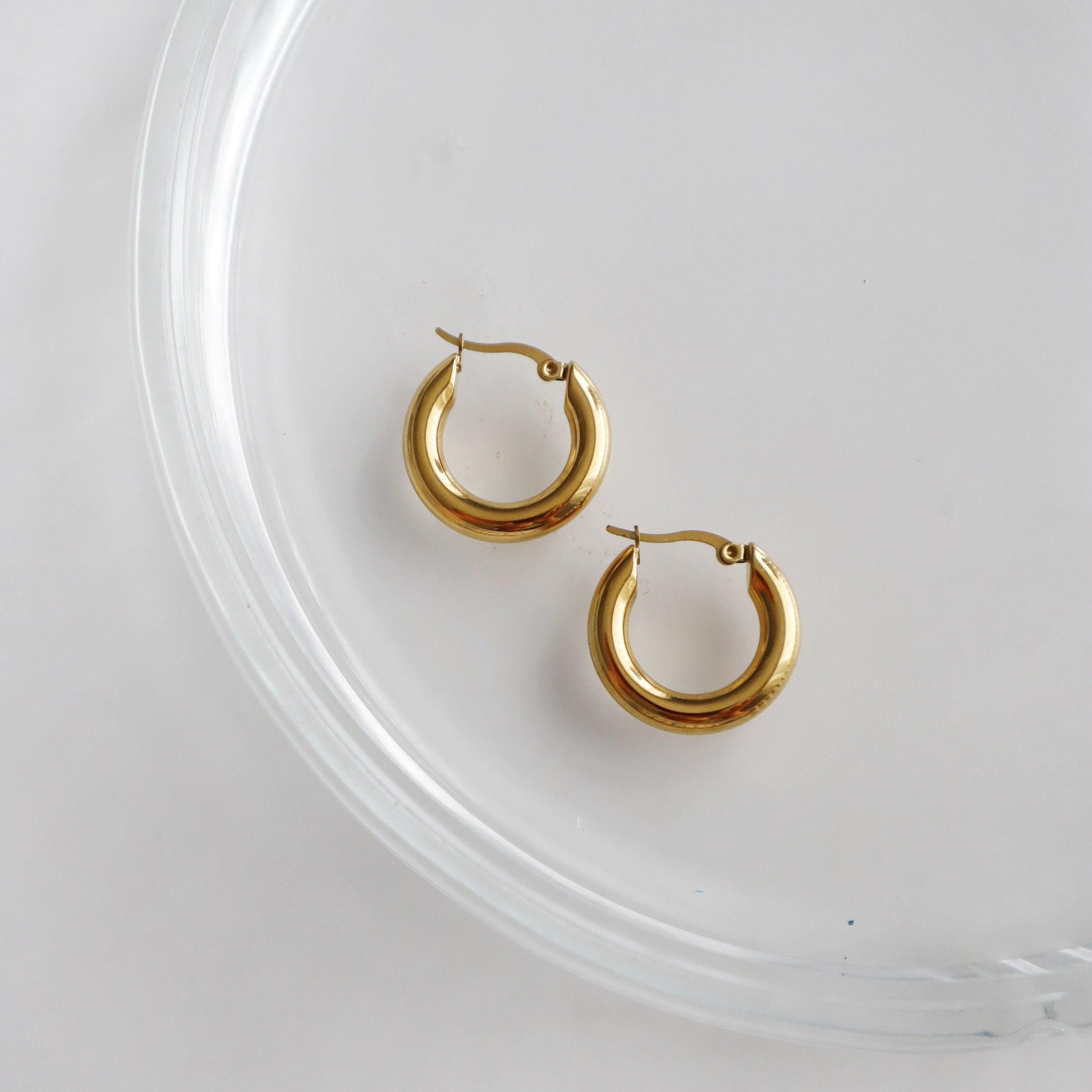 Audrey Hoops | Minimalistic Classic Hoops - JESSA JEWELRY | GOLD JEWELRY; dainty, affordable gold everyday jewelry. Tarnish free, water-resistant, hypoallergenic. Jewelry for everyday wear