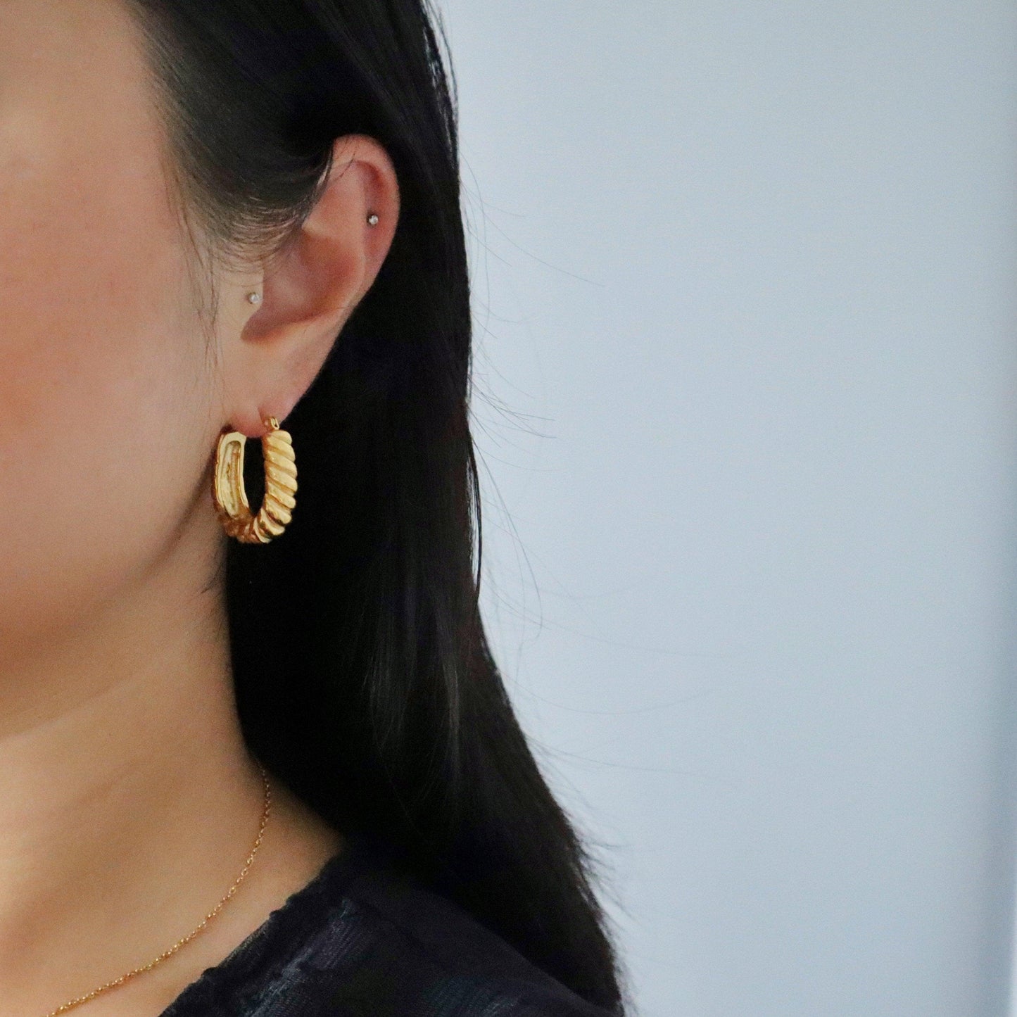 Maxine Hoops | Chunky Gold Hoops - JESSA JEWELRY | GOLD JEWELRY; dainty, affordable gold everyday jewelry. Tarnish free, water-resistant, hypoallergenic. Jewelry for everyday wear