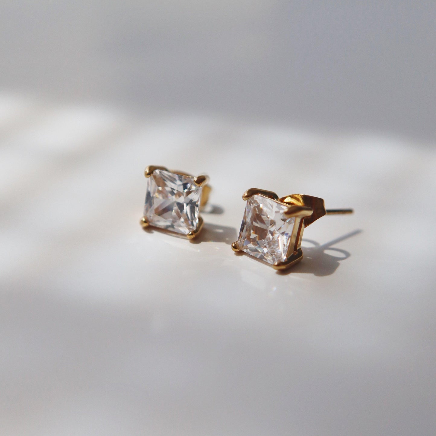 CZ Square Studs - JESSA JEWELRY | GOLD JEWELRY; dainty, affordable gold everyday jewelry. Tarnish free, water-resistant, hypoallergenic. Jewelry for everyday wear