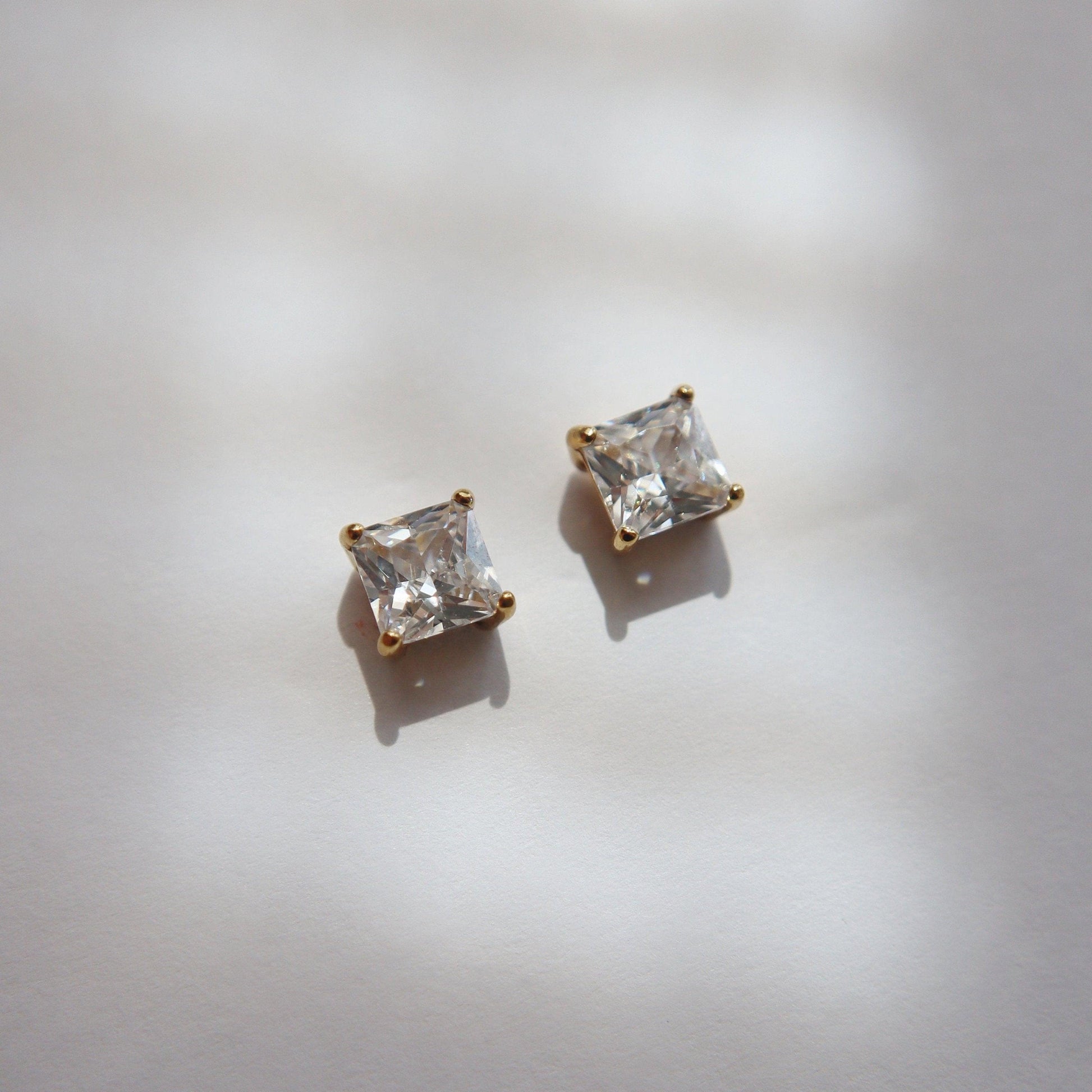 CZ Square Studs - JESSA JEWELRY | GOLD JEWELRY; dainty, affordable gold everyday jewelry. Tarnish free, water-resistant, hypoallergenic. Jewelry for everyday wear