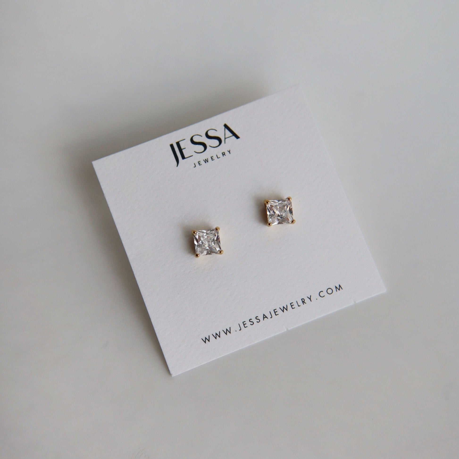 CZ Square Studs - JESSA JEWELRY | GOLD JEWELRY; dainty, affordable gold everyday jewelry. Tarnish free, water-resistant, hypoallergenic. Jewelry for everyday wear