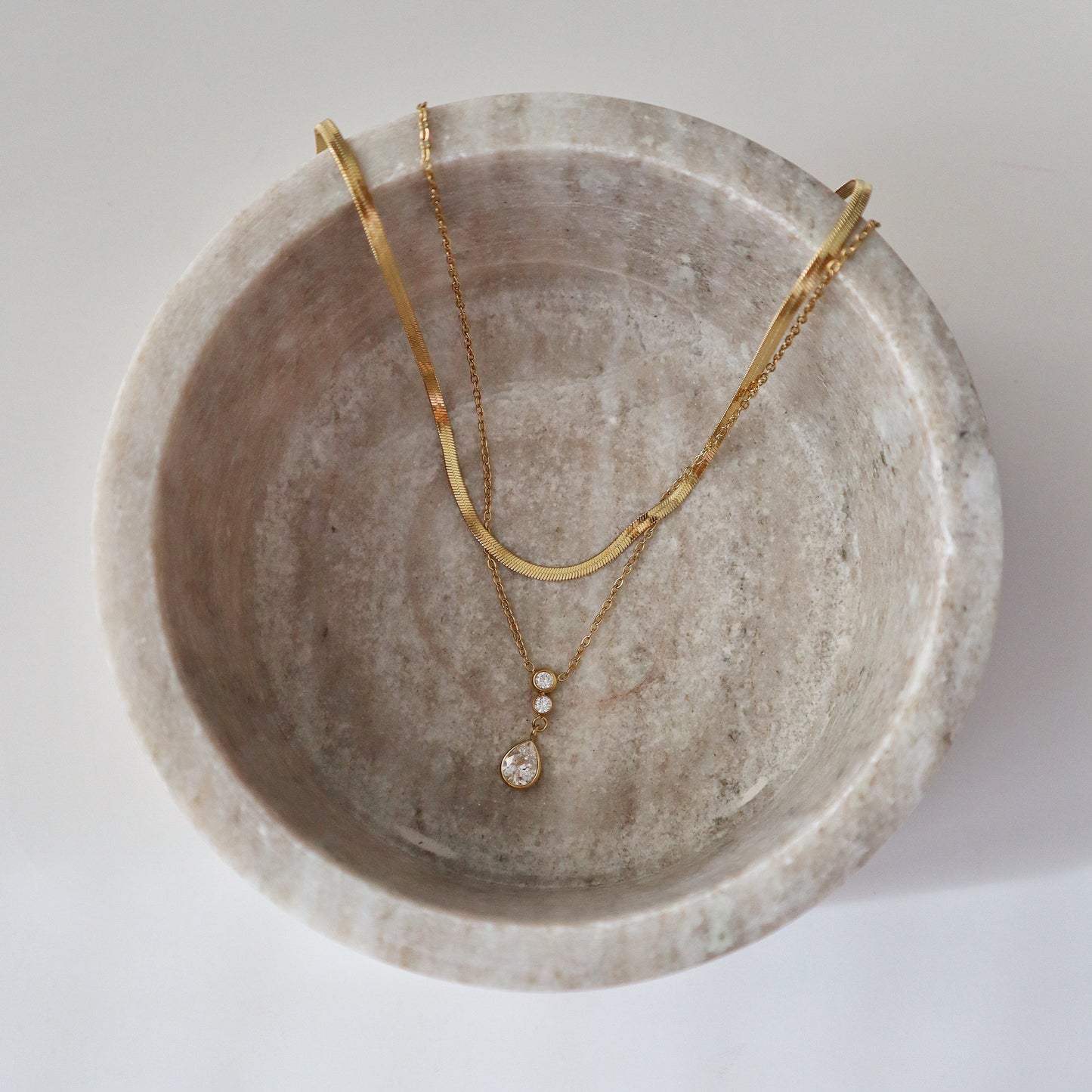 Darling Double Necklace | Snake Chain and CZ Pendant Necklace