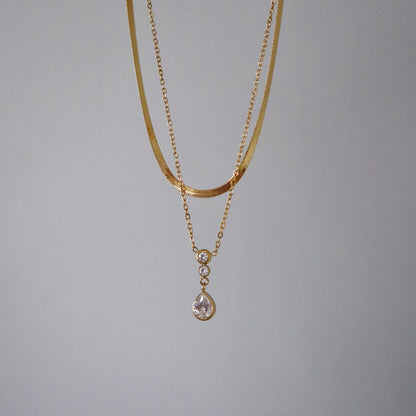 Darling Double Necklace | Snake Chain and CZ Pendant Necklace