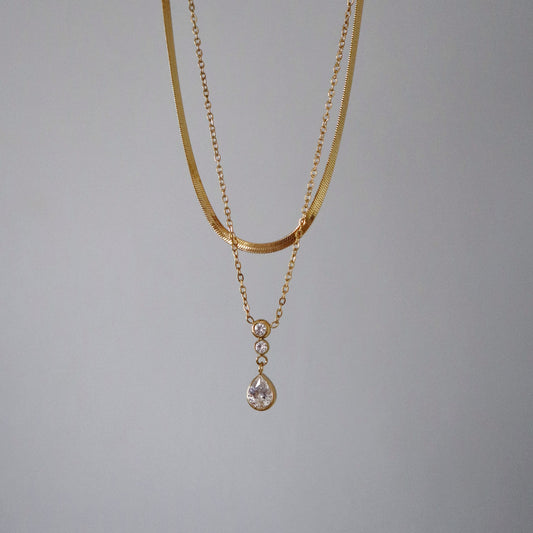 Darling Double Necklace | Snake Chain and CZ Pendant Necklace