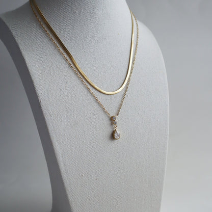 Darling Double Necklace | Snake Chain and CZ Pendant Necklace