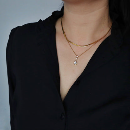 Darling Double Necklace | Snake Chain and CZ Pendant Necklace