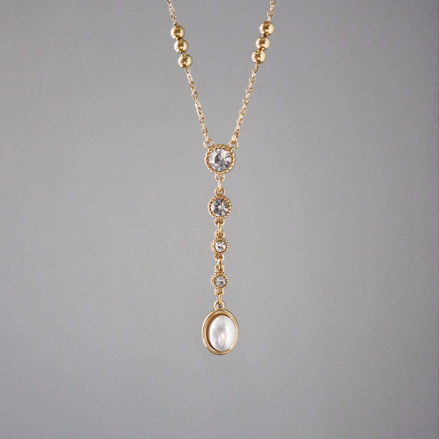 CZ and Pearl Lariat Necklace