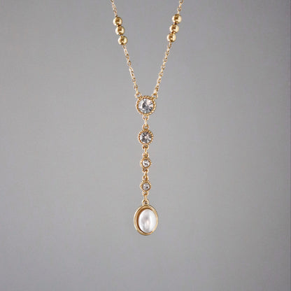 CZ and Pearl Lariat Necklace