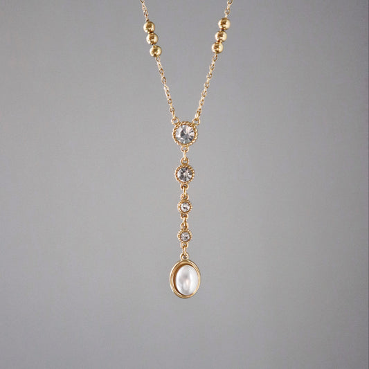 CZ and Pearl Lariat Necklace