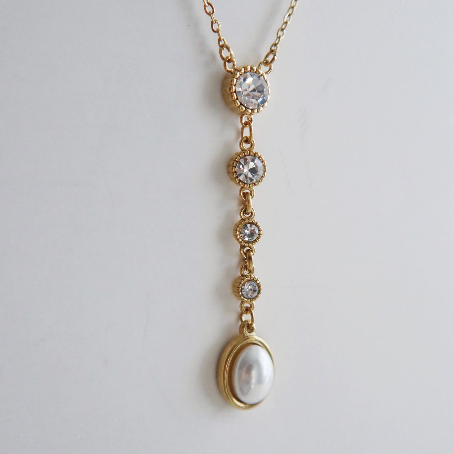 CZ and Pearl Lariat Necklace