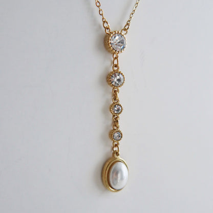 CZ and Pearl Lariat Necklace