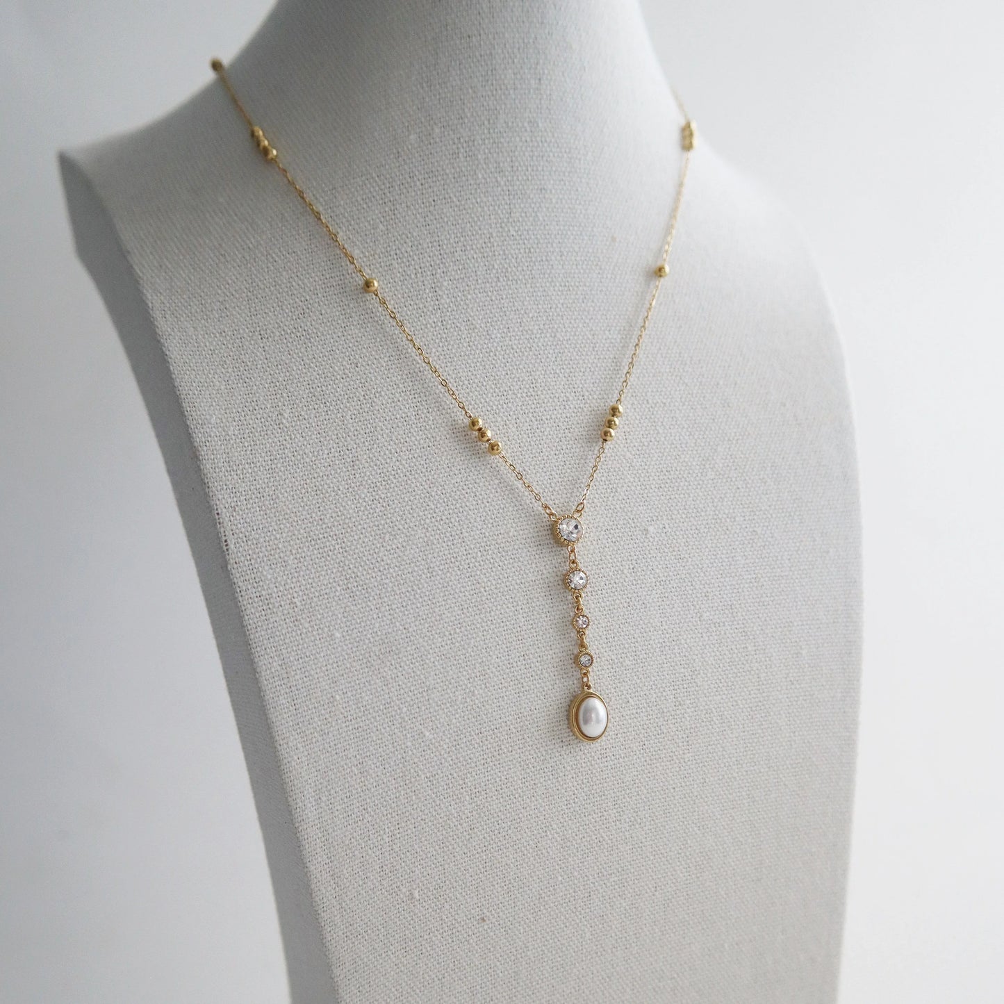 CZ and Pearl Lariat Necklace