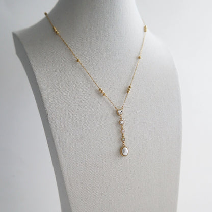 CZ and Pearl Lariat Necklace
