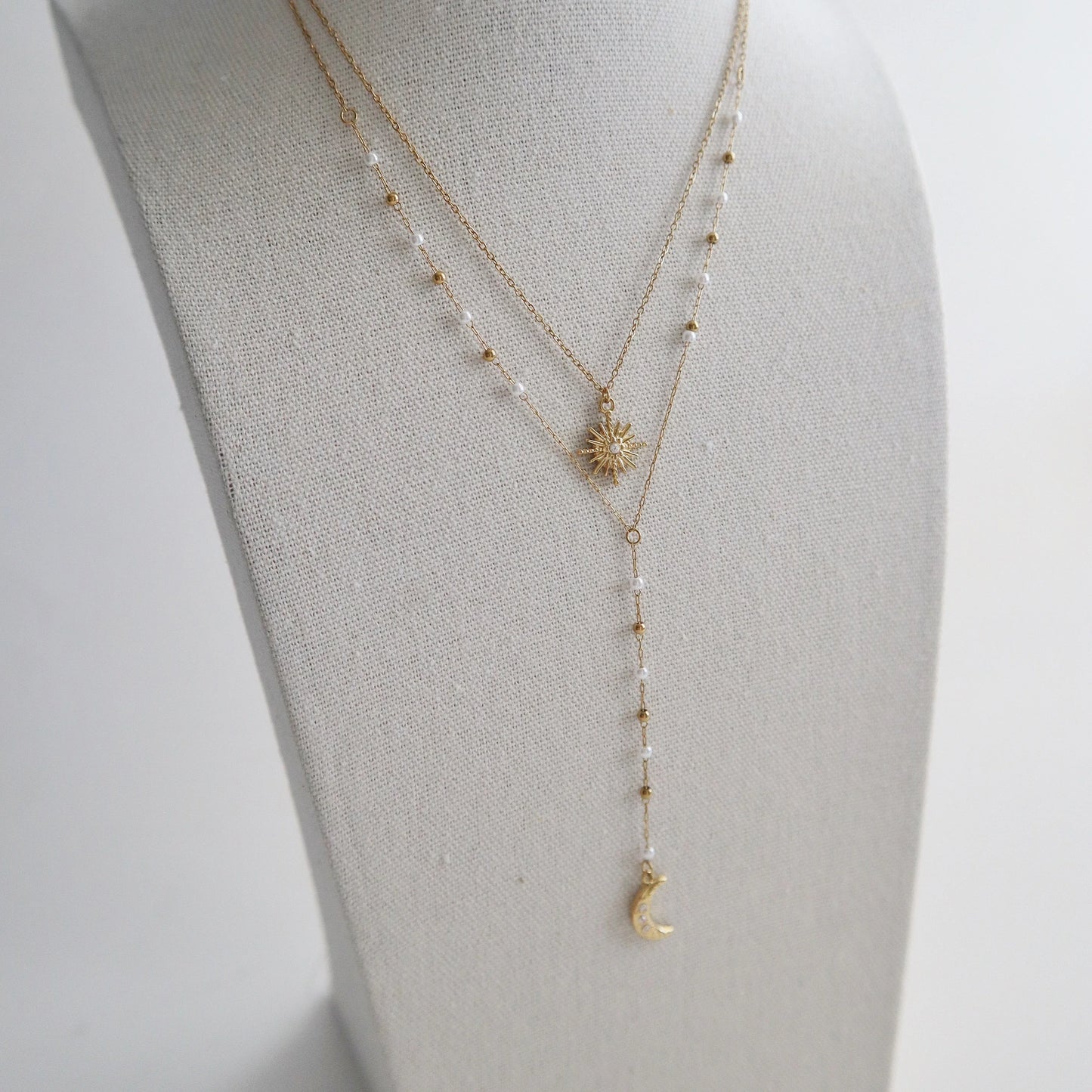Sun and Moon Layered Lariat Necklace