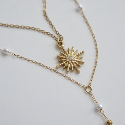 Sun and Moon Layered Lariat Necklace