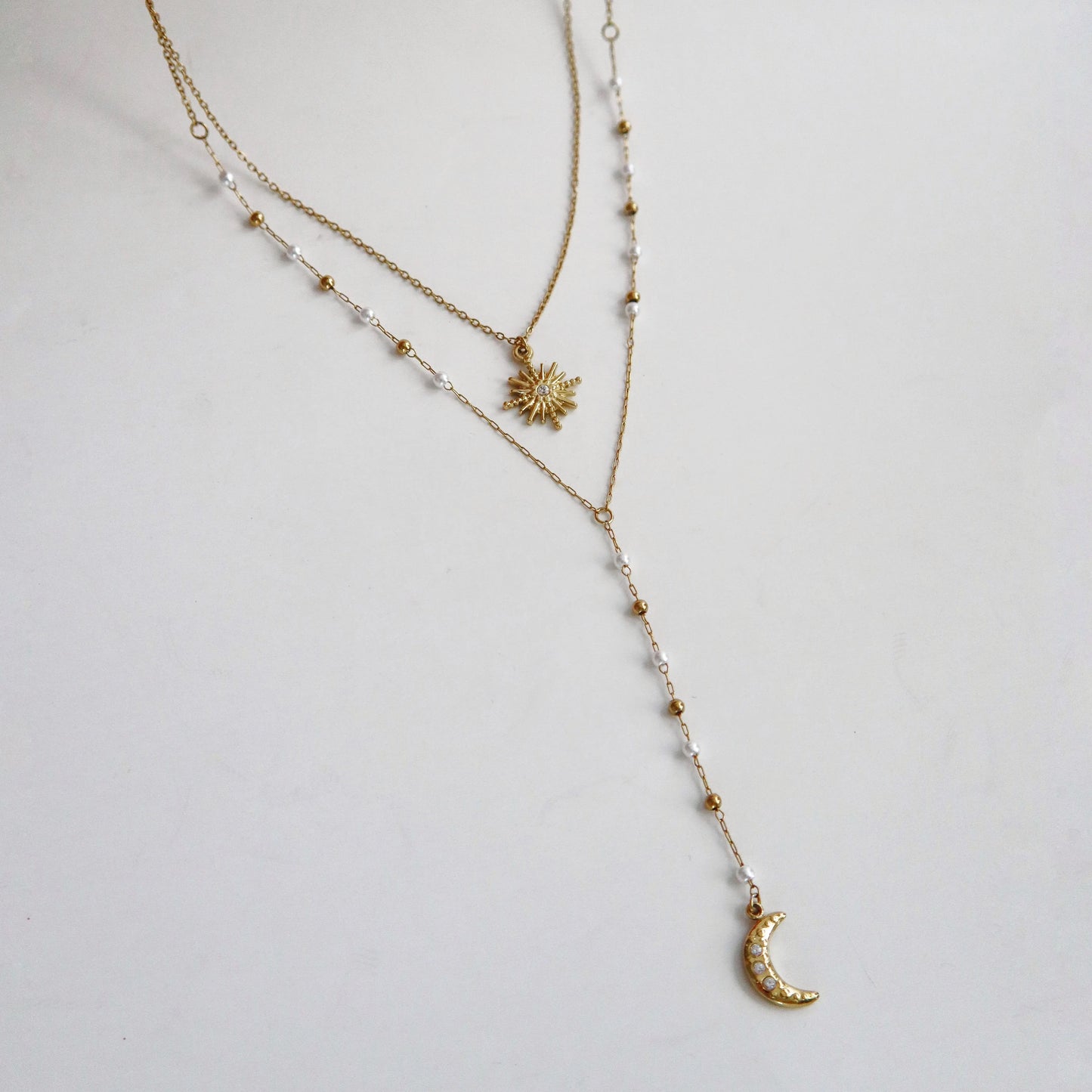 Sun and Moon Layered Lariat Necklace