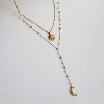 Sun and Moon Layered Lariat Necklace