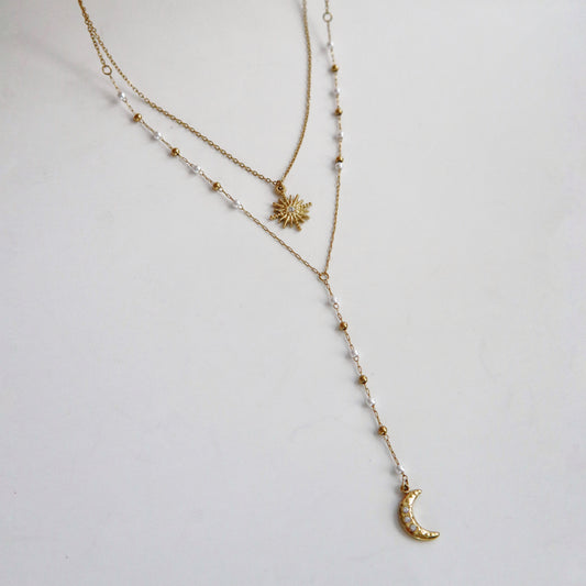 Sun and Moon Layered Lariat Necklace