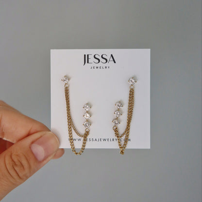 Brianne Double Piercing Chain Earrings