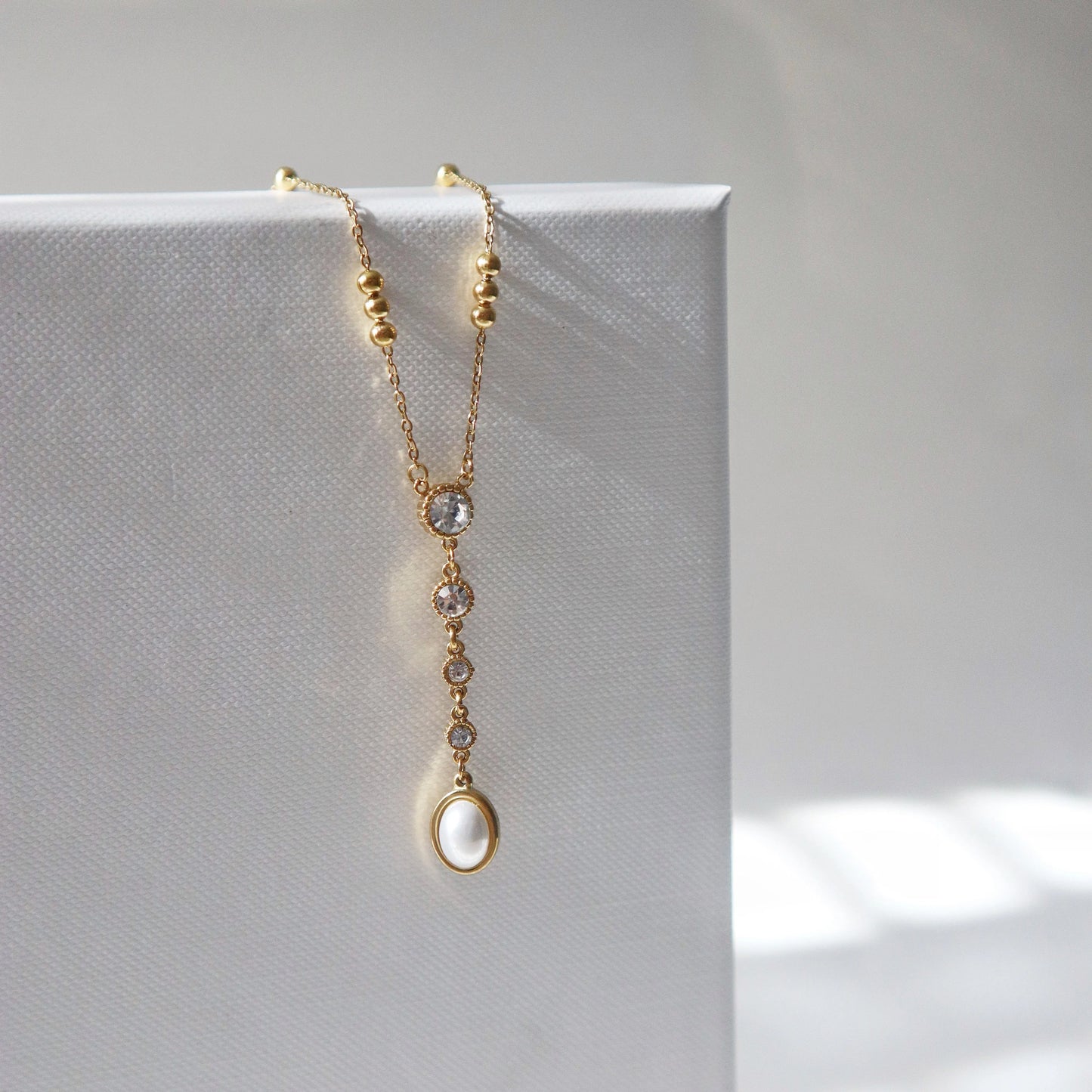 CZ and Pearl Lariat Necklace