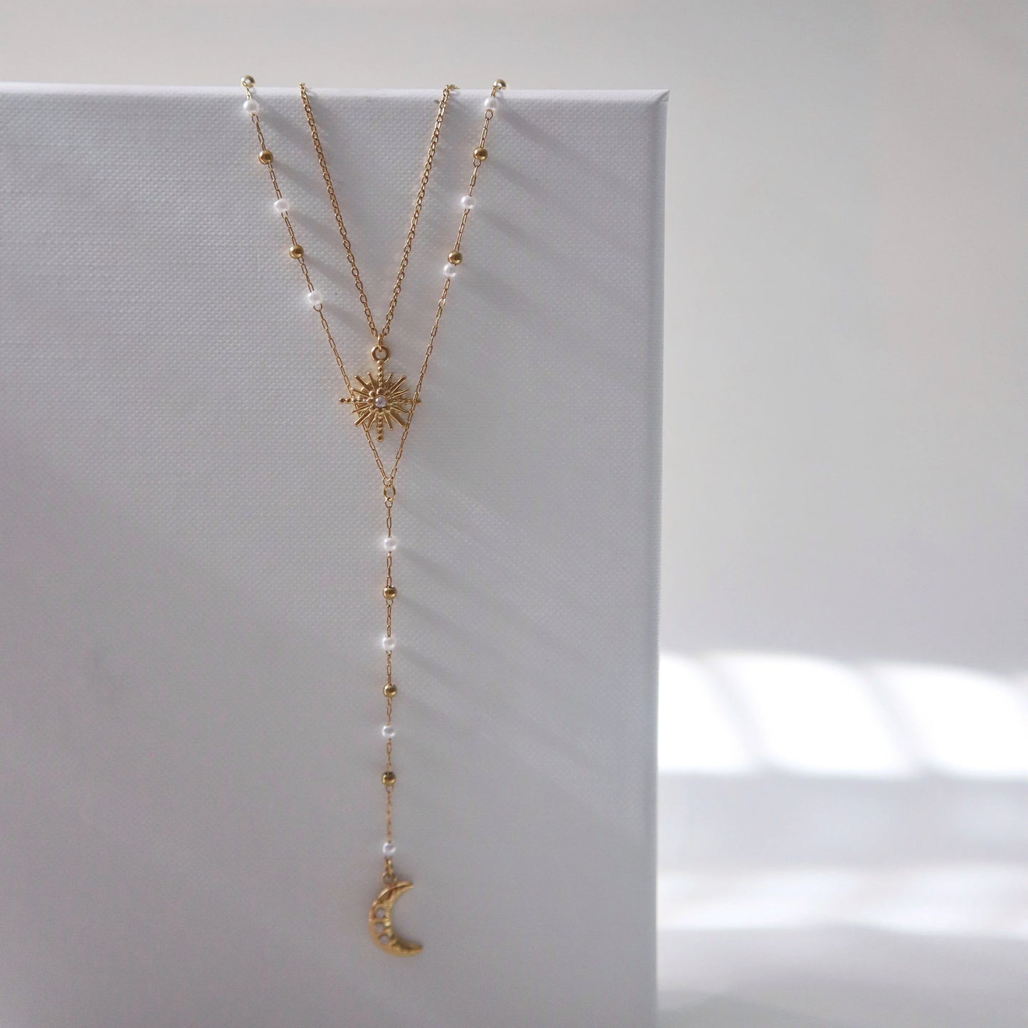 Sun and Moon Layered Lariat Necklace