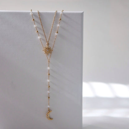 Sun and Moon Layered Lariat Necklace