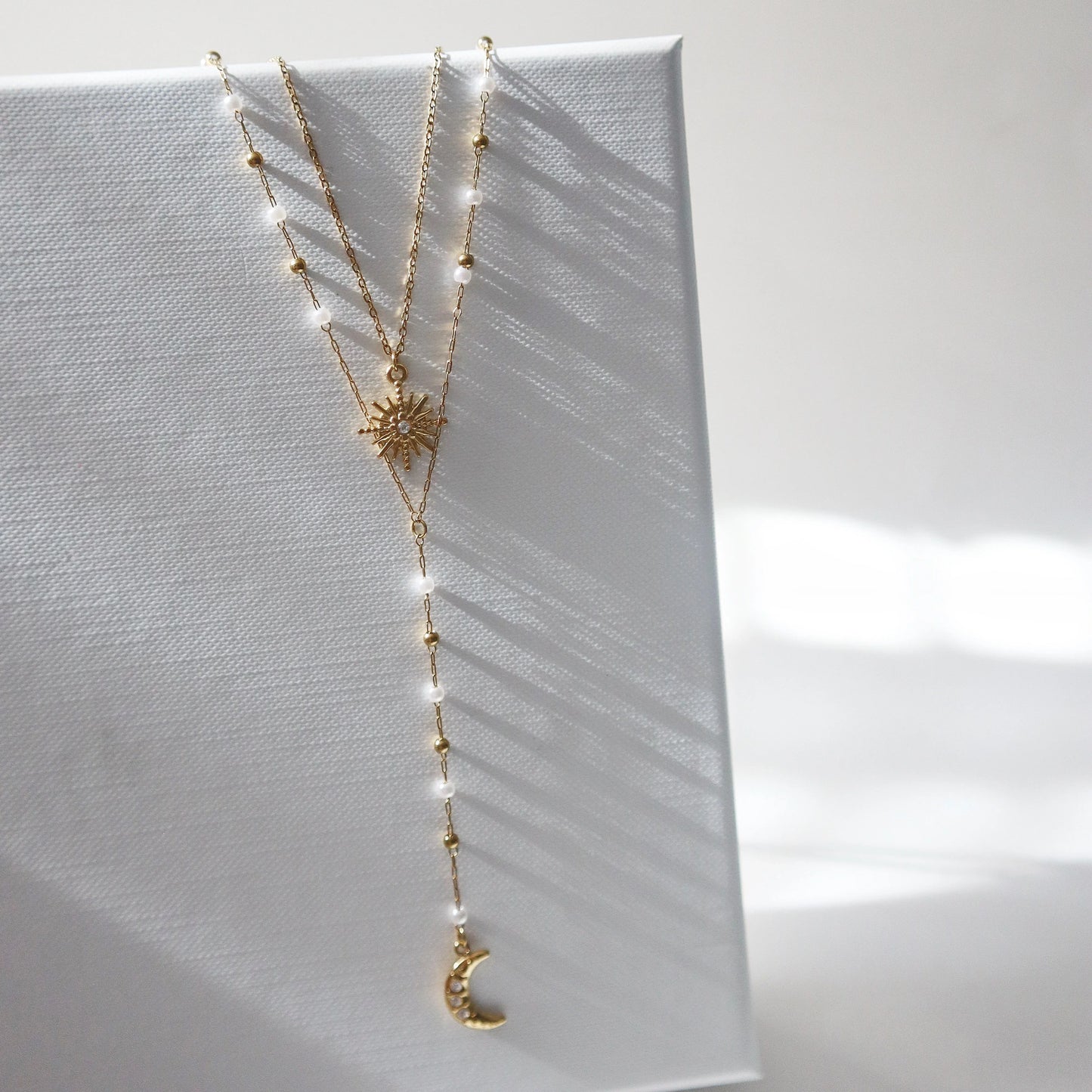 Sun and Moon Layered Lariat Necklace