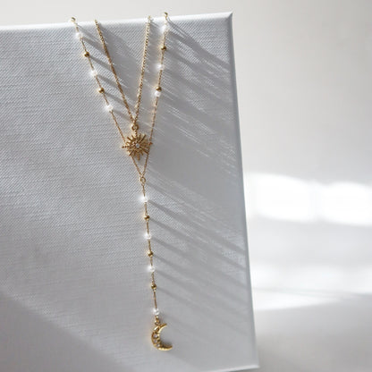 Sun and Moon Layered Lariat Necklace