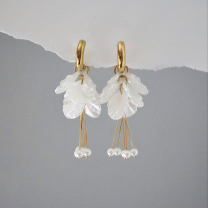 Pearl Petal Drop Hoop | Statement Earrings
