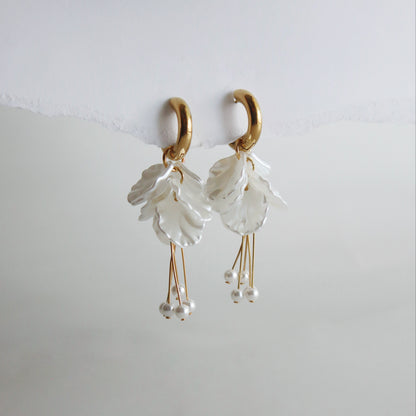 Pearl Petal Drop Hoop | Statement Earrings