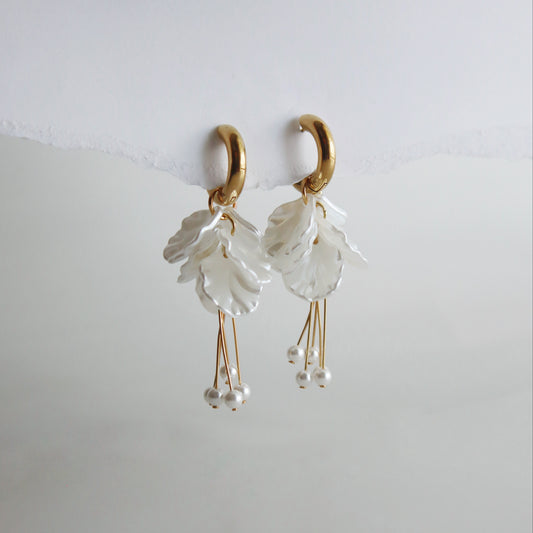 Pearl Petal Drop Hoop | Statement Earrings