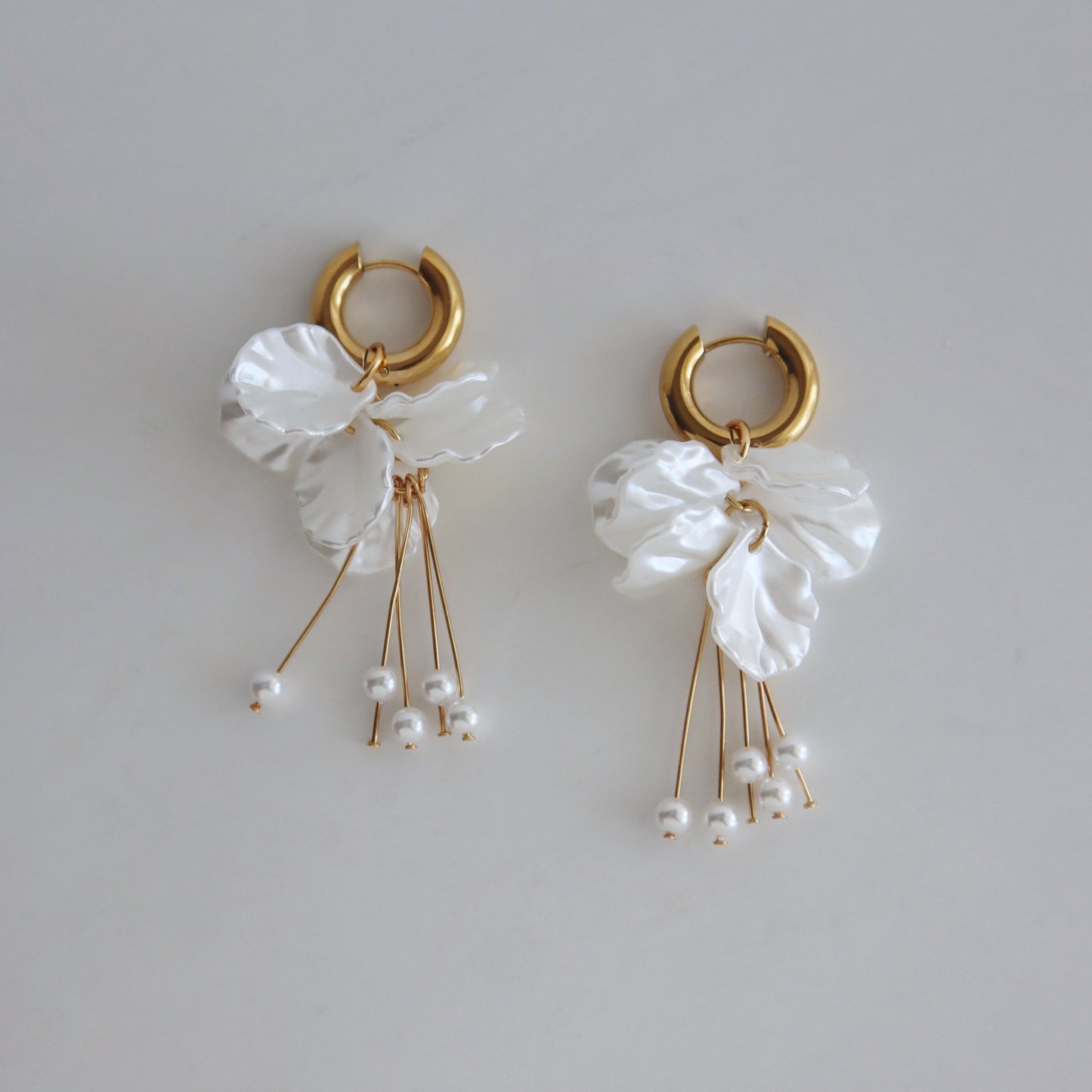Pearl Petal Drop Hoop | Statement Earrings