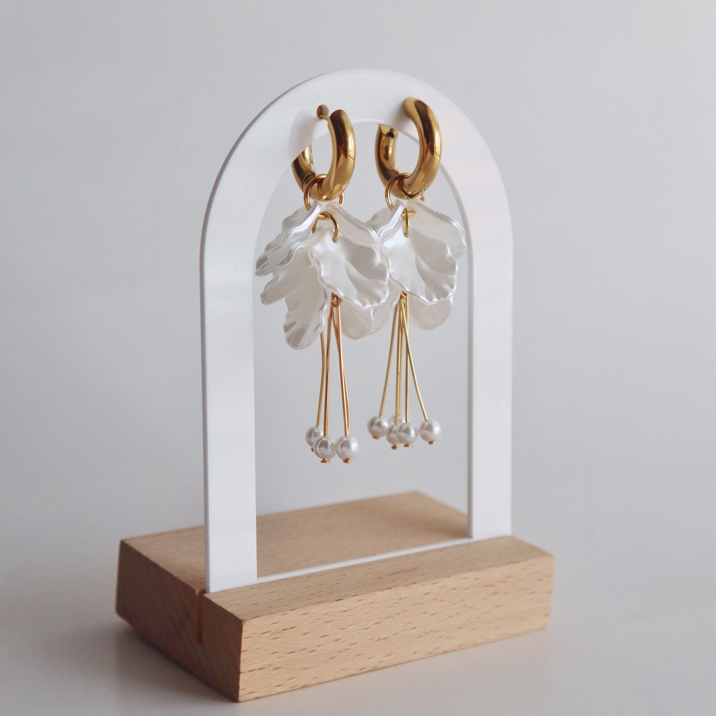 Pearl Petal Drop Hoop | Statement Earrings