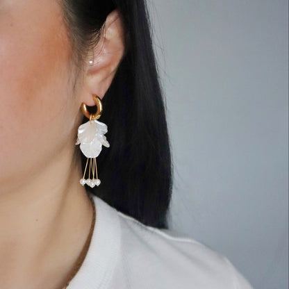 Pearl Petal Drop Hoop | Statement Earrings